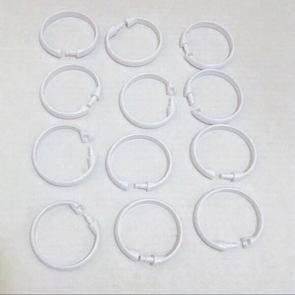 White Plastic Shower Curtain Rings, hooks - Picture 1 of 4